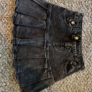 Black Denim Pleated Skirt